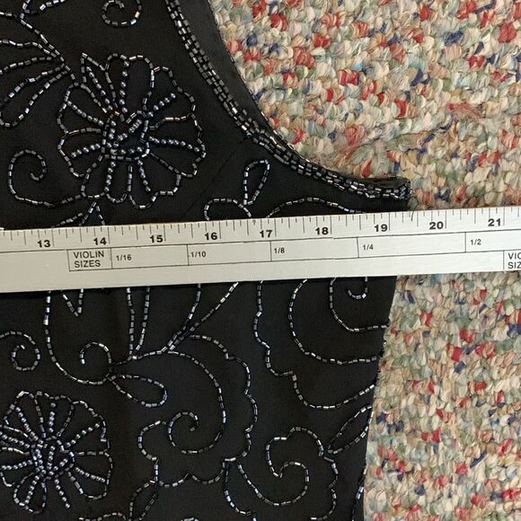 Vintage 90s JMD New York Black Floral Beaded Sleeveless Dressy Top Size L - Picture 10 of 13